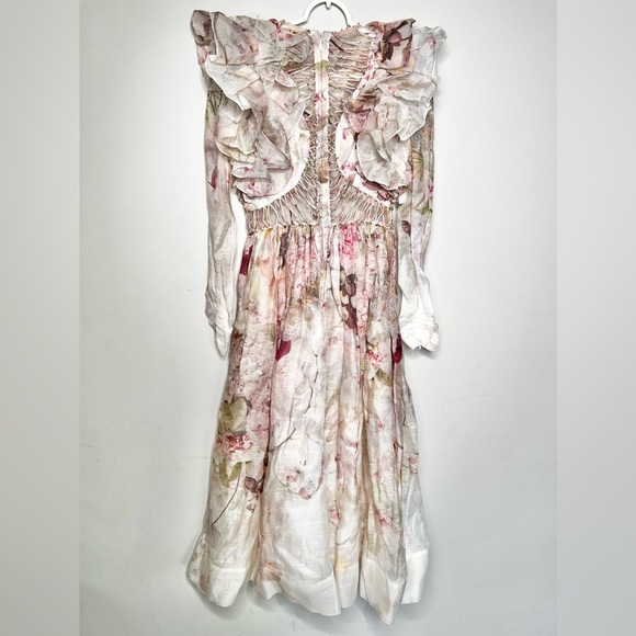 NWT Zimmermann Dancer Laced Midi Ruffled Floral Print Linen And Silk Size 0 - Picture 10 of 13